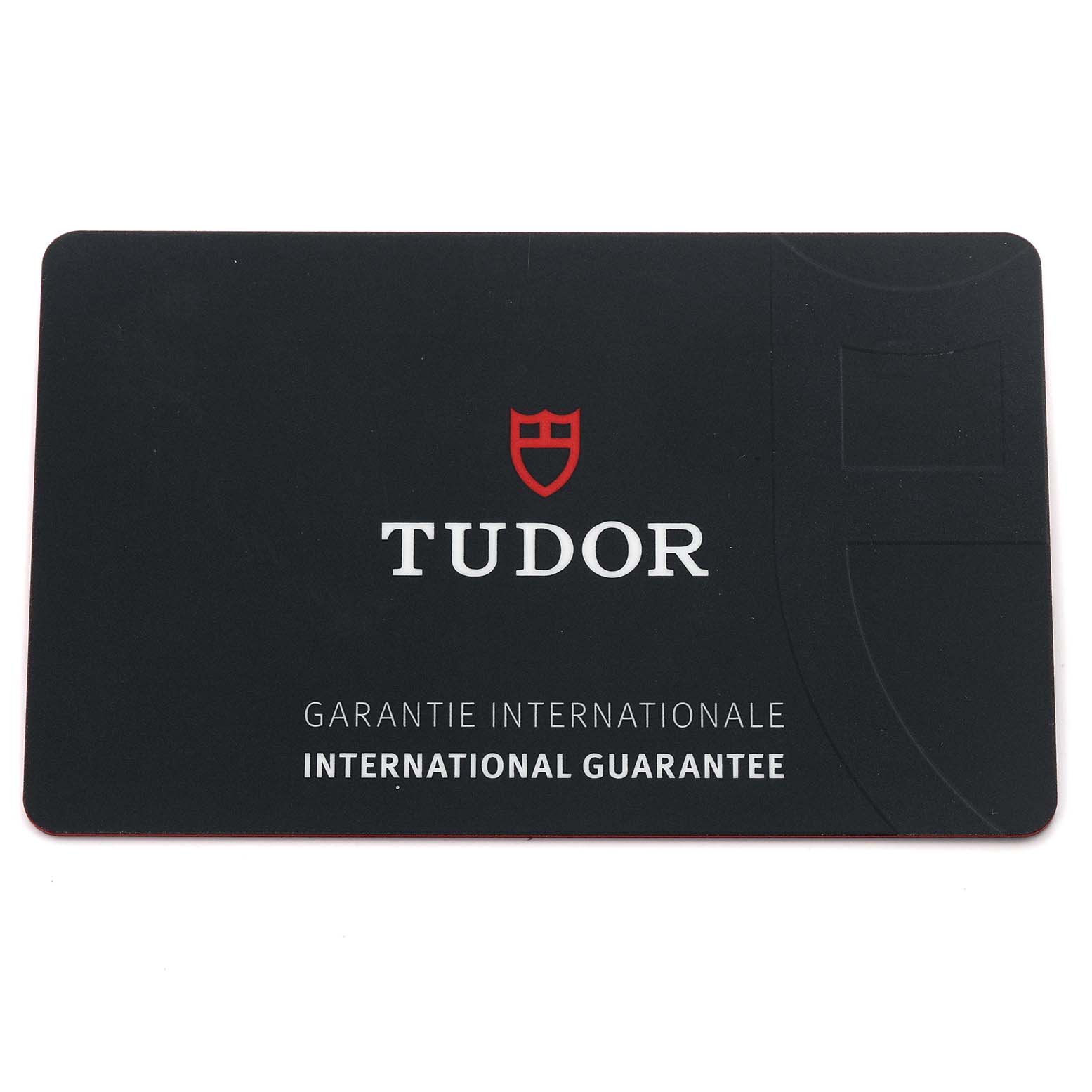 The image shows a Tudor Heritage Black Bay 79230B Men's Stainless Steel Black Dial 79230B Men's Stainless Steel Black Dial international guarantee card.