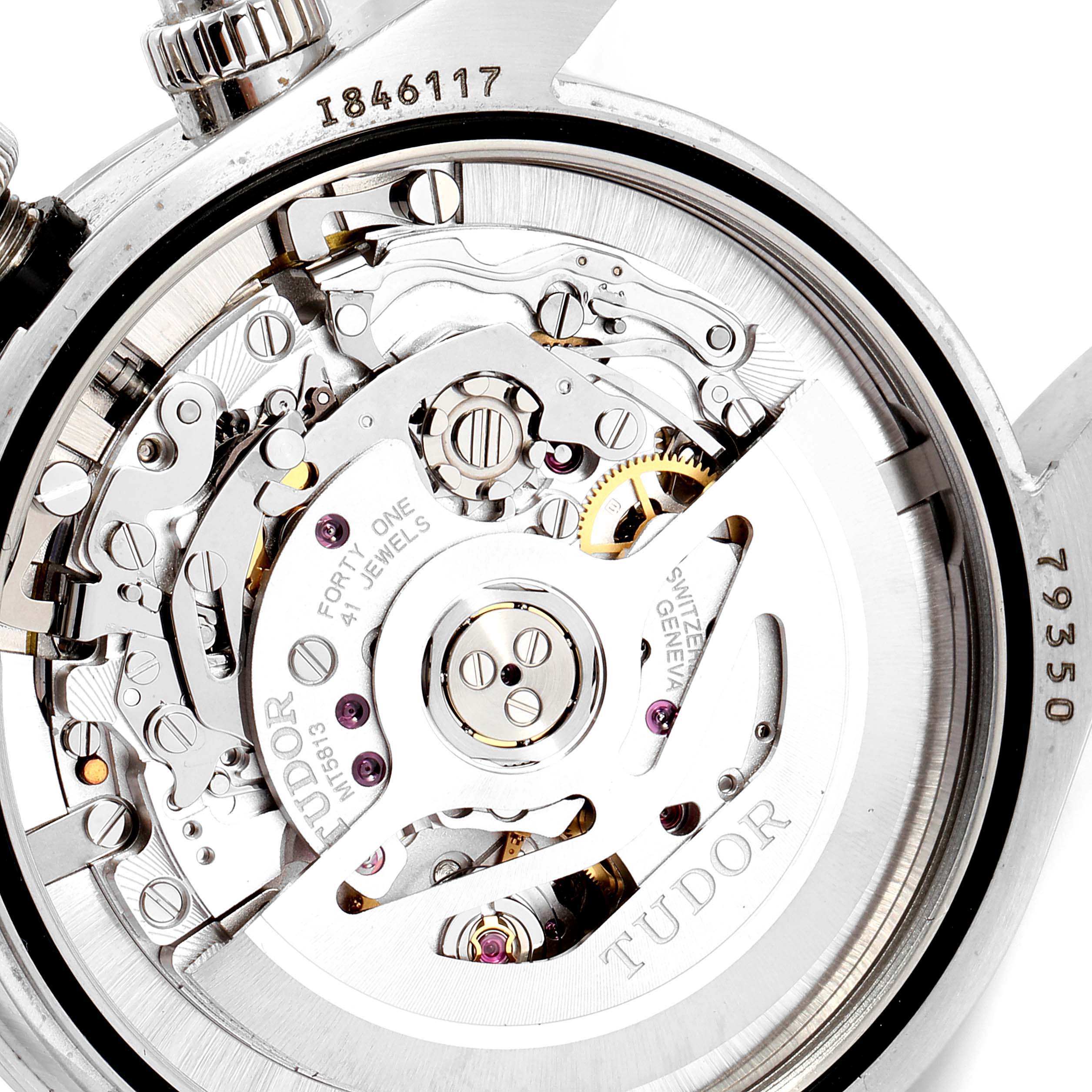 This image shows a close-up of the Heritage Black Bay Tudor watch's movement and internal mechanism from the back.
