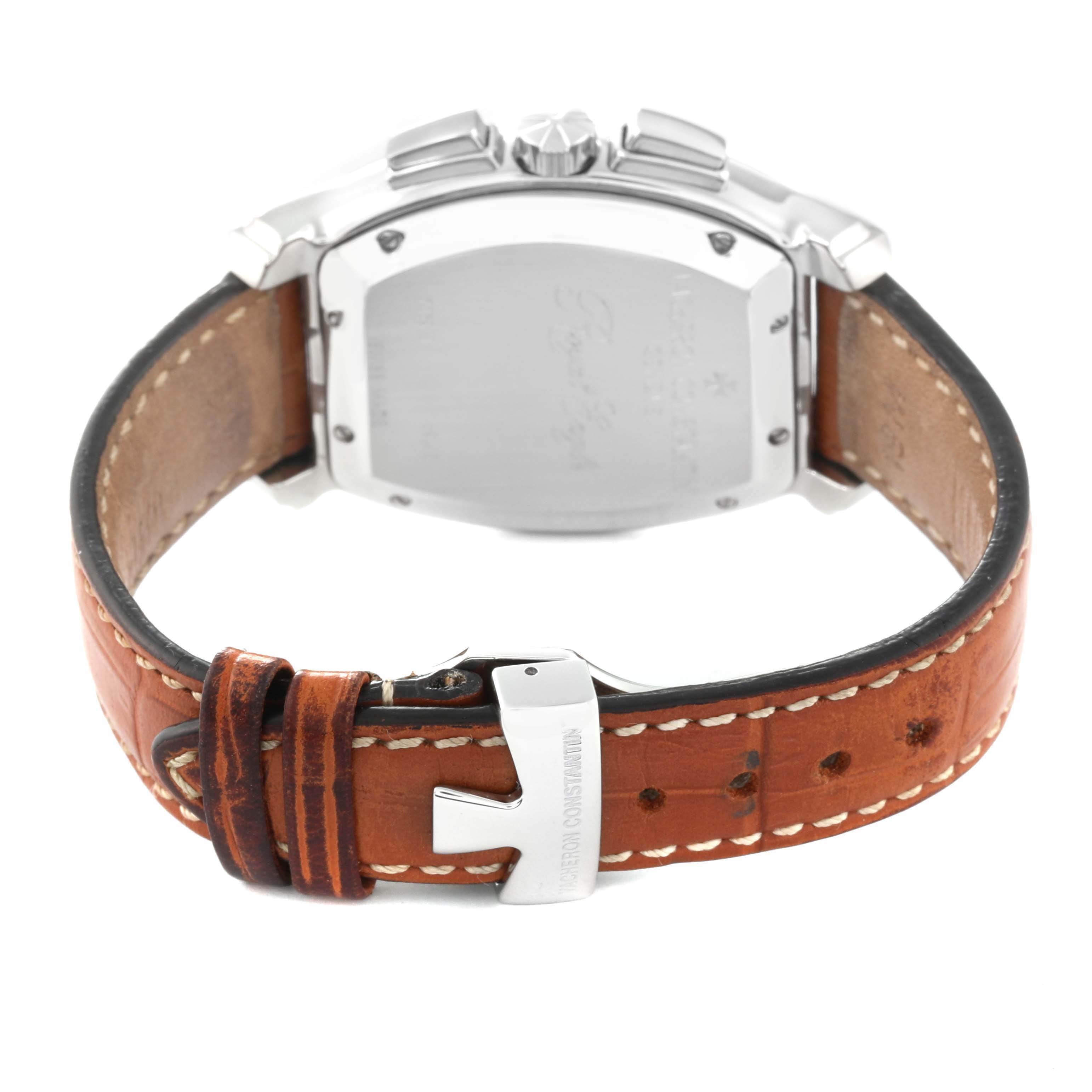 This image shows the back view of a Vintage Vacheron Constantin watch, highlighting the leather strap and clasp.