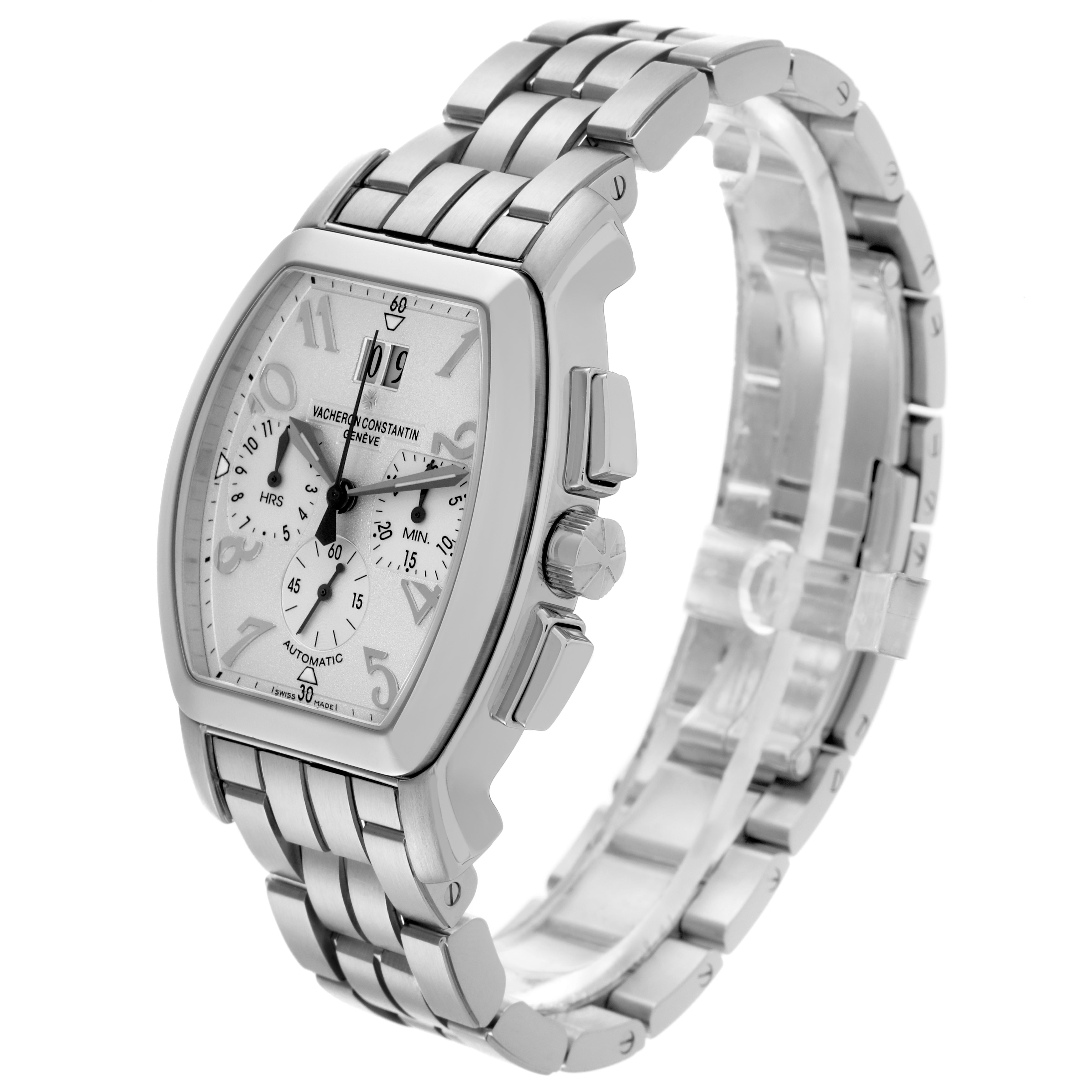 The Vacheron Constantin Royal Eagle 49145/339A-9058 Men's Stainless Steel Silver Dial 49145/339A-9058 Men's Stainless Steel Silver Dial watch is shown at a three-quarter angle, highlighting the dial, crown, and stainless steel bracelet.