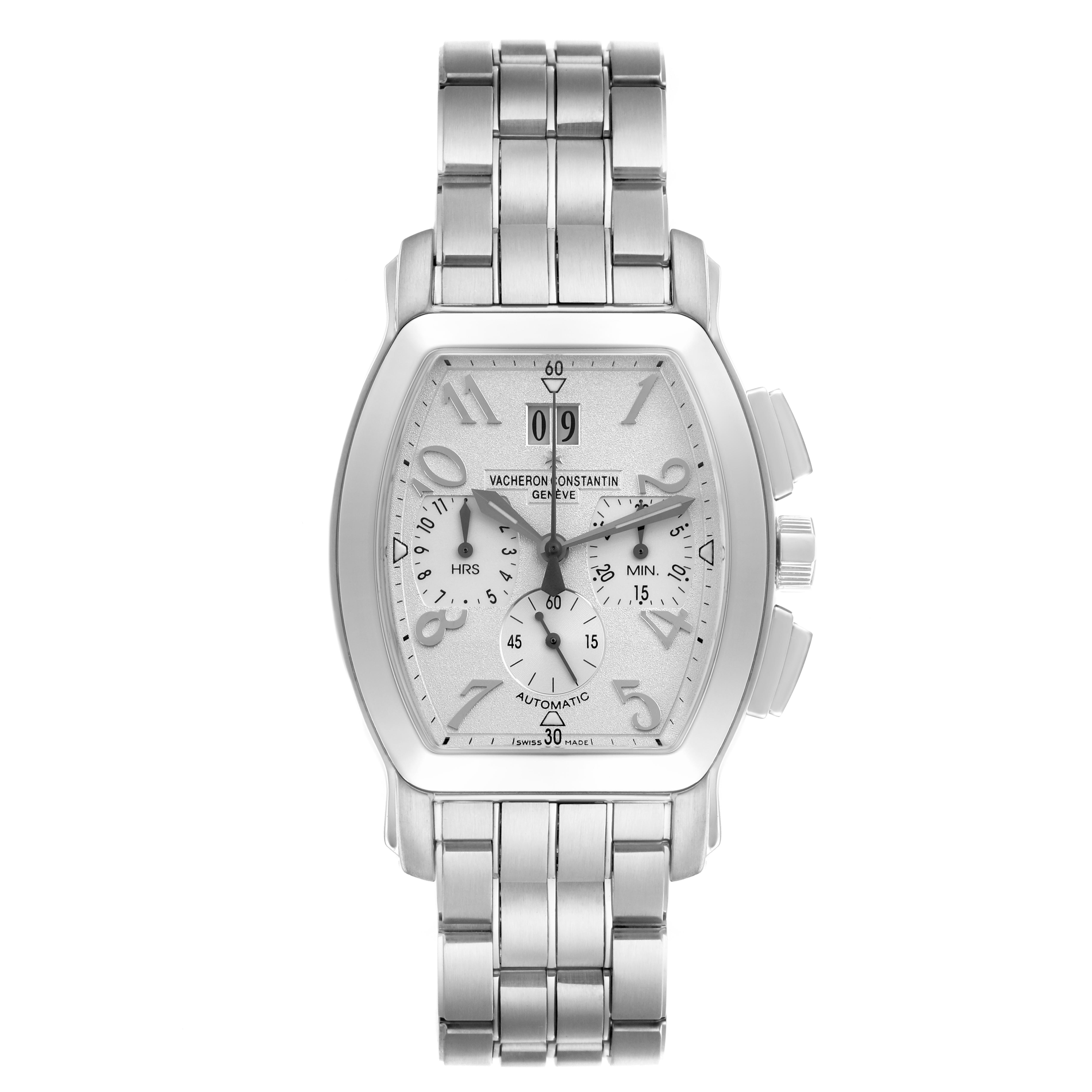 The image displays a frontal view of the Vacheron Constantin Royal Eagle 49145/339A-9058 Men's Stainless Steel Silver Dial 49145/339A-9058 Men's Stainless Steel Silver Dial watch, highlighting the face and metal bracelet.