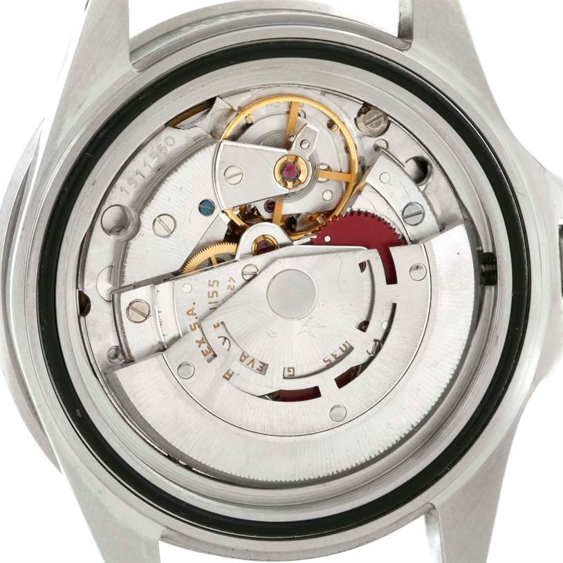 This image shows the internal movement mechanism of the Rolex Submariner 168000 Men
s Stainless Steel Black Dial 168000 Men
s Stainless Steel Black Dial watch from the back angle.