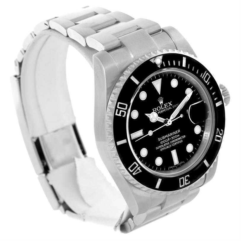 The Rolex Submariner 116610 Men
s Stainless Steel Black Dial 116610 Men
s Stainless Steel Black Dial watch is shown from a three-quarter angle, displaying the face, bezel, and metal bracelet.