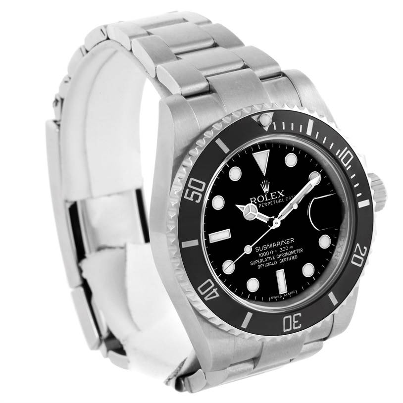 The image shows a Rolex Submariner 116610 Men
s Stainless Steel Black Dial 116610 Men
s Stainless Steel Black Dial watch at a three-quarter angle, highlighting its face, bezel, and bracelet.