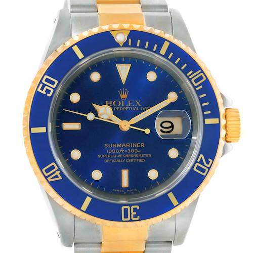 Photo of Rolex Submariner Two Tone Blue Dial Watch 16613