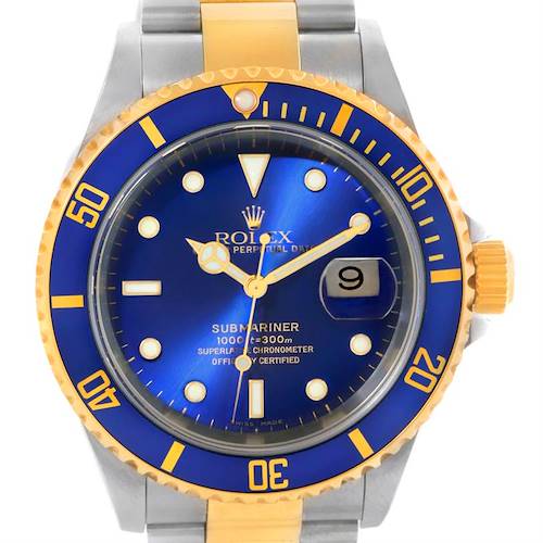 Photo of Rolex Submariner Steel 18K Yellow Gold Blue Dial Watch 16613