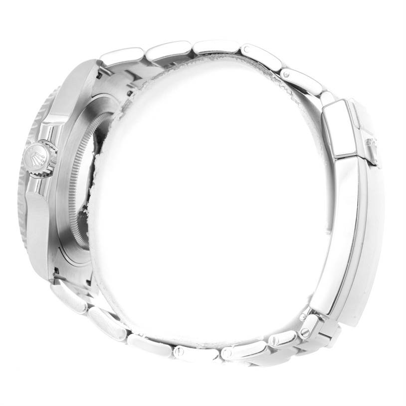 This image shows the side angle of a Rolex Submariner 116610 Men
s Stainless Steel Black Dial 116610 Men
s Stainless Steel Black Dial, highlighting the bracelet, crown, and clasp.