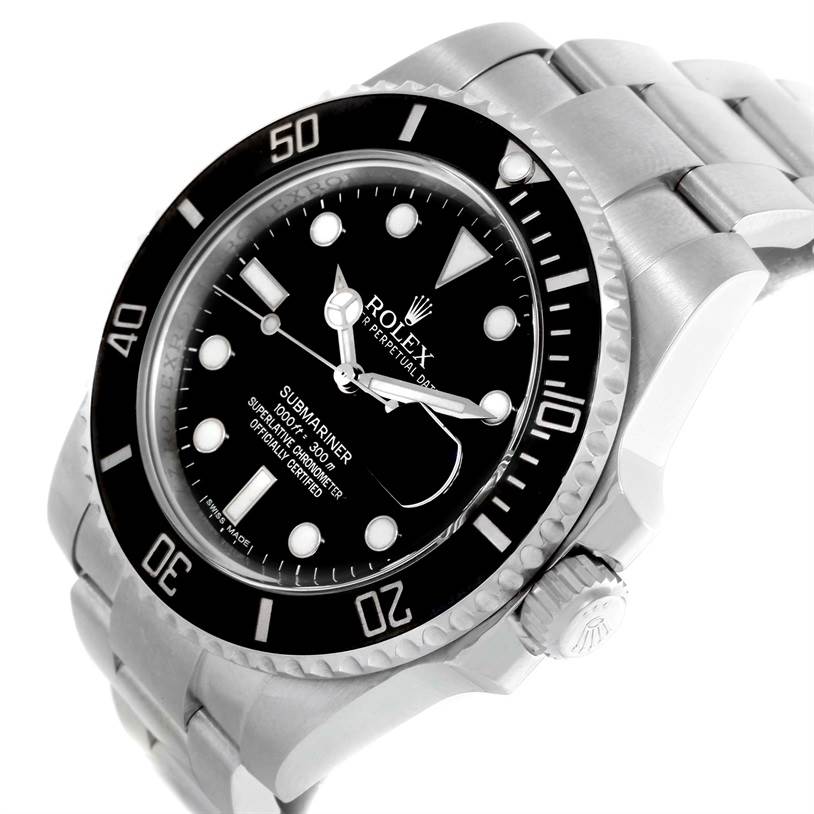 The image shows a Rolex Submariner 116610 Men
s Stainless Steel Black Dial 116610 Men
s Stainless Steel Black Dial watch at a three-quarter angle, highlighting the bezel, dial, crown, and stainless steel bracelet.