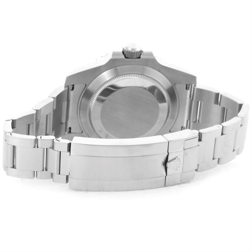 This image shows the back case and the clasp of the bracelet of a Rolex Submariner 116610 Men
s Stainless Steel Black Dial 116610 Men
s Stainless Steel Black Dial watch from a rear angle.