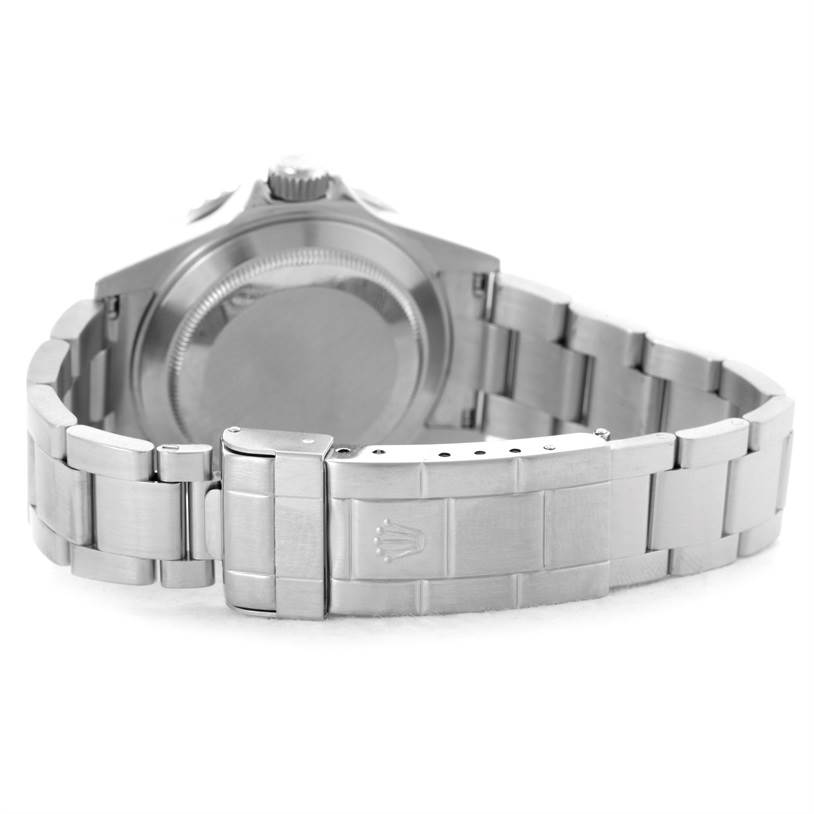 This image shows the back casing and bracelet of a Rolex Submariner 16610 Men
s Stainless Steel Black Dial 16610 Men
s Stainless Steel Black Dial watch from a rear angle.