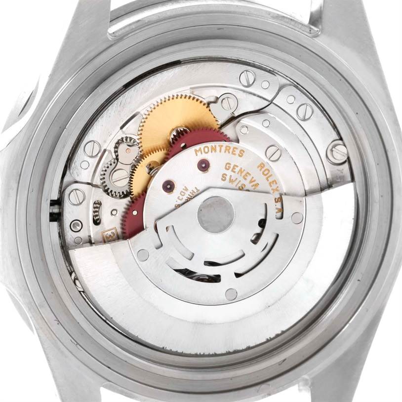 This image shows a close-up of the internal mechanism of a Rolex Submariner 16610 Men
s Stainless Steel Black Dial 16610 Men
s Stainless Steel Black Dial watch from the back.