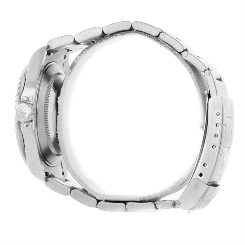 The image shows the side profile of the Rolex Submariner 16610 Men
s Stainless Steel Black Dial 16610 Men
s Stainless Steel Black Dial watch, highlighting the case, crown, and metal bracelet.