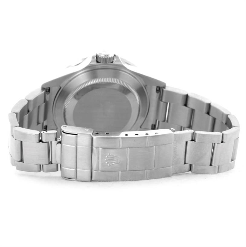 This image shows the back view of a Rolex Submariner 16610 Men
s Stainless Steel Black Dial 16610 Men
s Stainless Steel Black Dial watch, highlighting its clasp and bracelet.