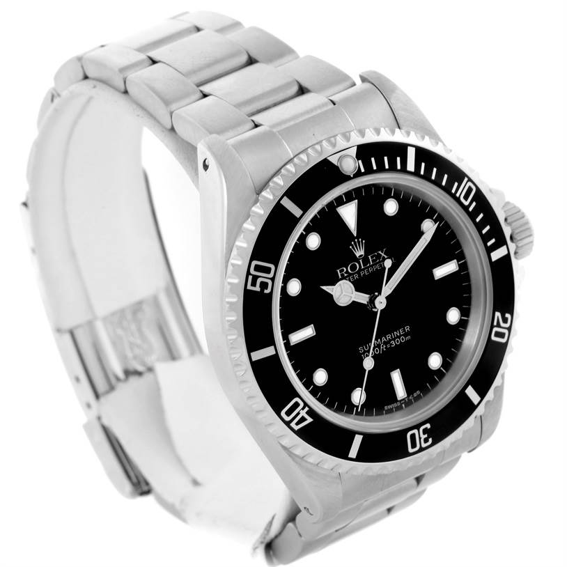 The image shows a three-quarter view of a Rolex Submariner 14060 Men
s Black Dial 14060 Men
s Black Dial, highlighting the dial, bezel, and bracelet.