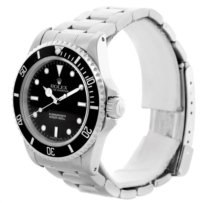 The image shows a Rolex Submariner 14060 Men
s Black Dial 14060 Men
s Black Dial watch angled slightly from the front, displaying the bezel, crown, dial, and part of the bracelet.