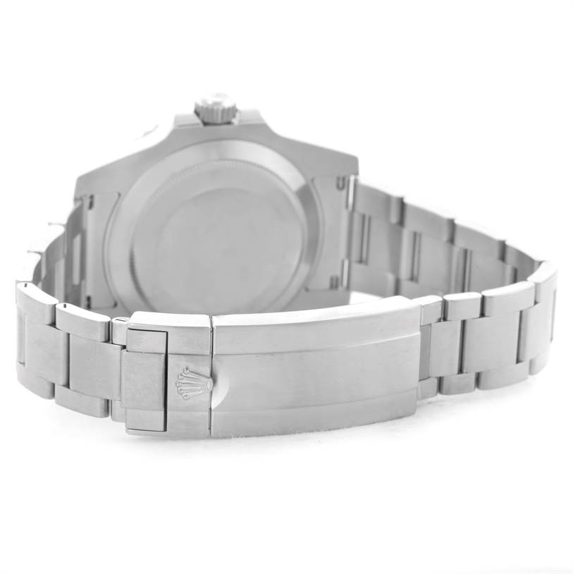 This image shows the back view of a Rolex Submariner 116610 Men
s Stainless Steel Black Dial 116610 Men
s Stainless Steel Black Dial watch, focusing on the clasp and bracelet.