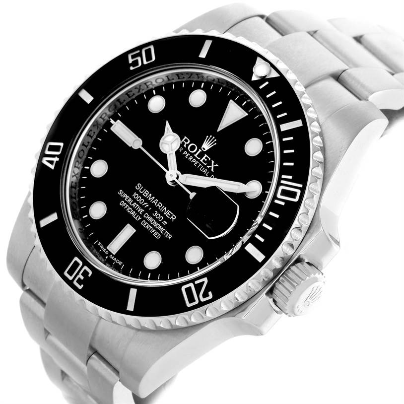This image shows a Rolex Submariner 116610 Men
s Stainless Steel Black Dial 116610 Men
s Stainless Steel Black Dial watch at a slight angle emphasizing the dial, bezel, and bracelet.