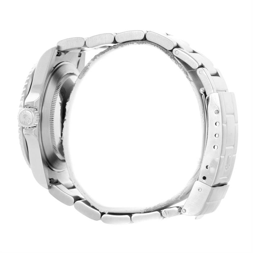 The image shows a side view of the Rolex Submariner 16610LV Men
s Stainless Steel Black Dial 16610LV Men
s Stainless Steel Black Dial watch, highlighting the bracelet, clasp, case, and crown.