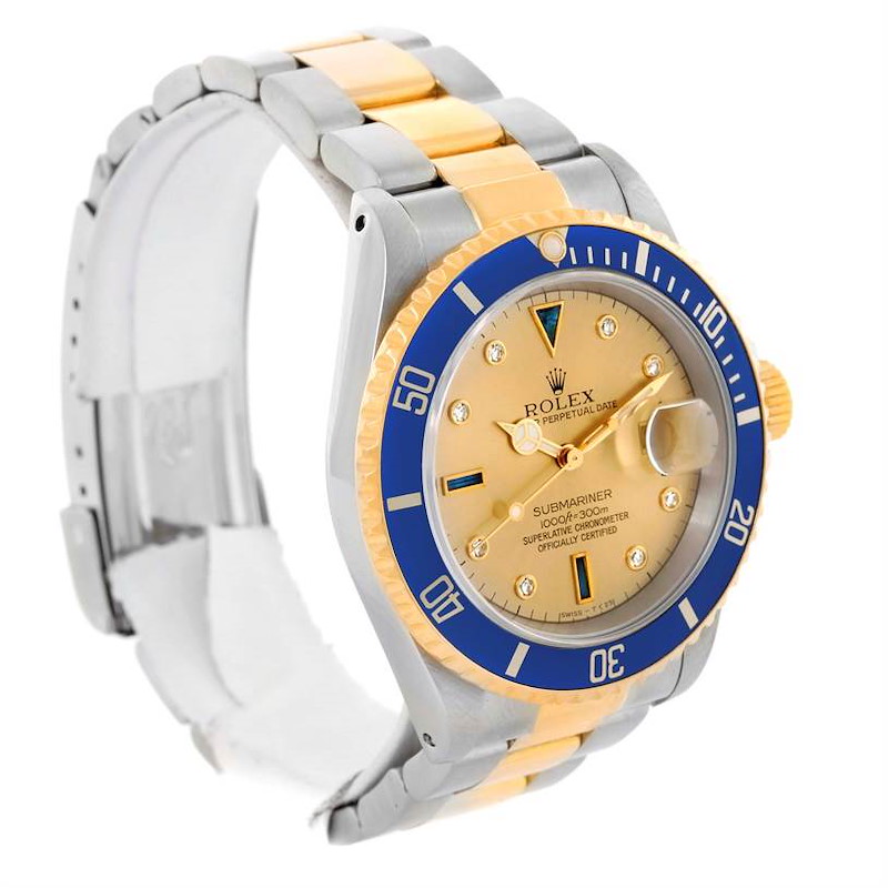 Rolex Submariner Steel Yellow Gold Serti Dial Watch 16613 Box Papers SwissWatchExpo