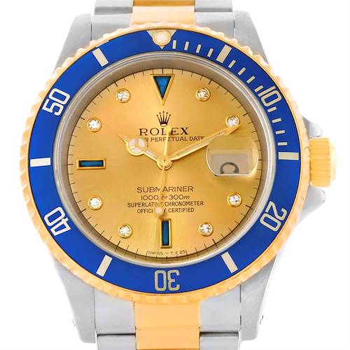 Photo of Rolex Submariner Steel Yellow Gold Serti Dial Watch 16613 Box Papers