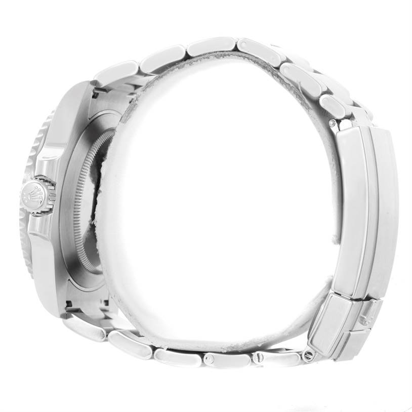 Side view of a Rolex Submariner 116610LV Men's Stainless Steel Green Dial 116610LV Men's Stainless Steel Green Dial, showcasing the bracelet and crown.