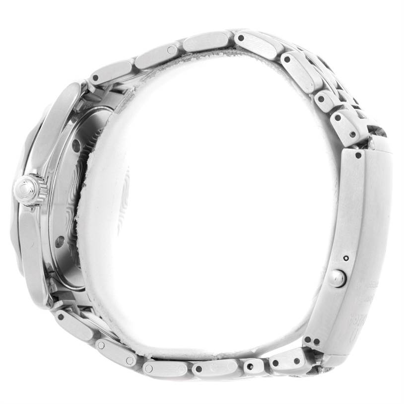 The image shows a side view of the Rolex Submariner 16610 Men
s Stainless Steel Black Dial 16610 Men
s Stainless Steel Black Dial watch, highlighting its case, crown, and bracelet.