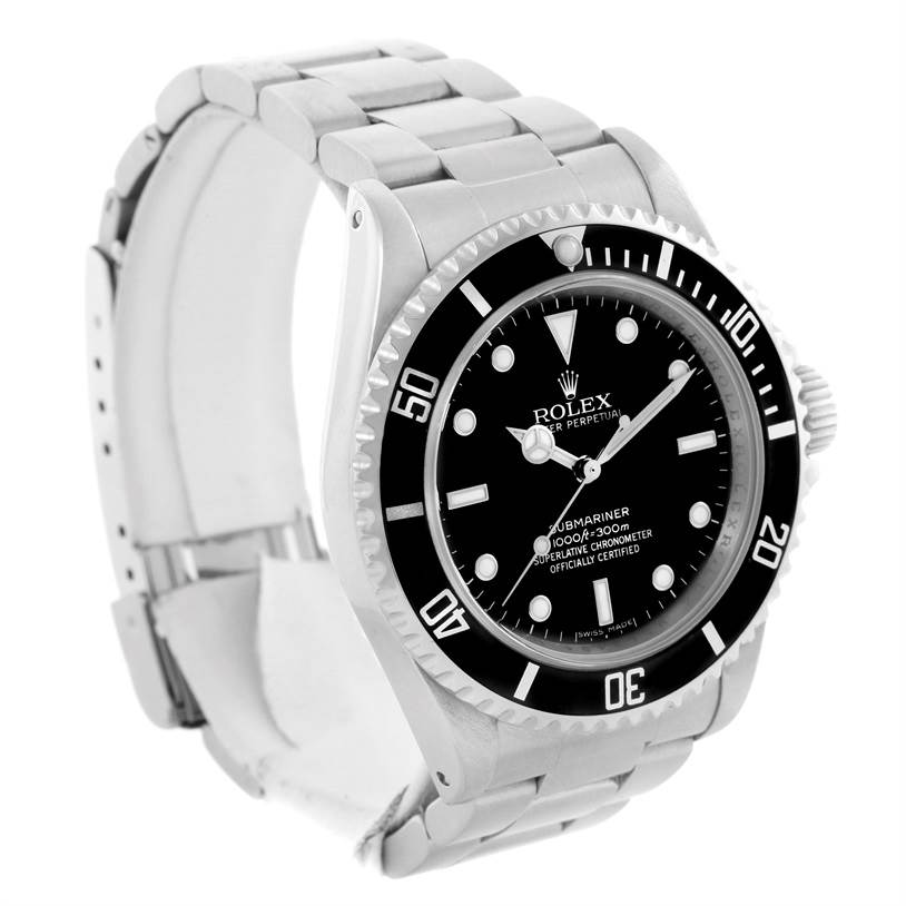 The image shows a Rolex Submariner 14060 Men
s Stainless Steel Black Dial 14060 Men
s Stainless Steel Black Dial watch at a three-quarter angle, highlighting the dial, bezel, and bracelet.