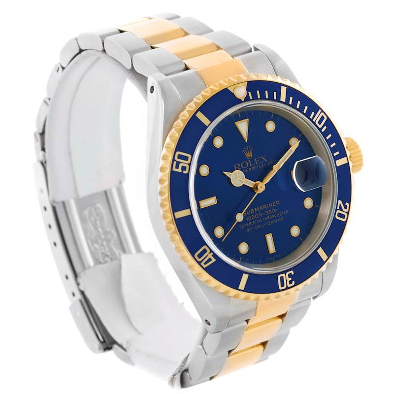 Rolex Submariner Two Tone Blue Dial Watch 16613 Box Papers SwissWatchExpo