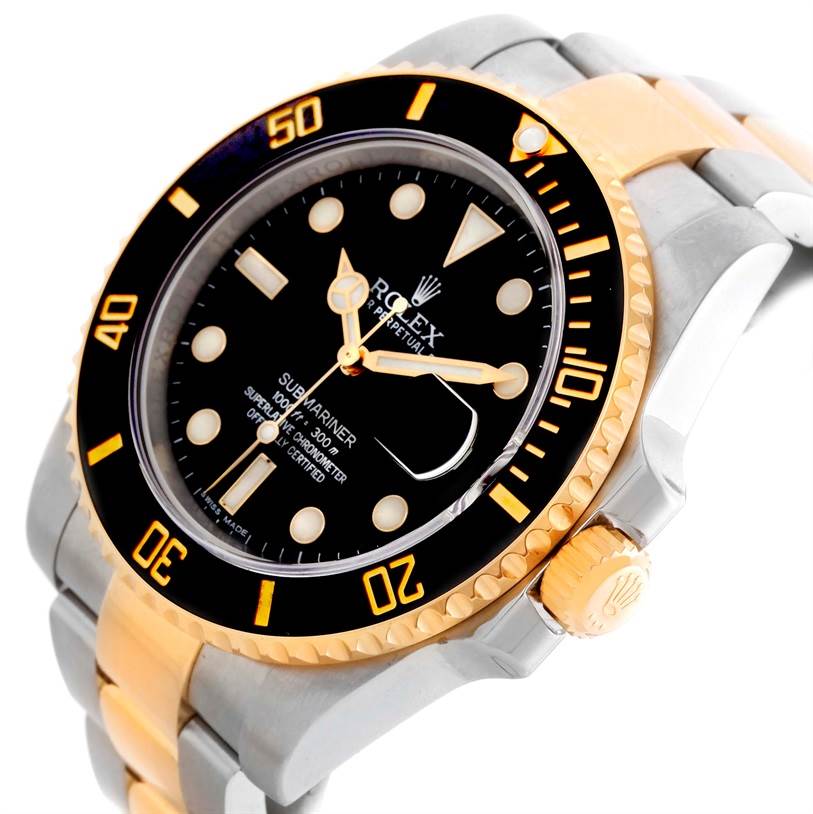 Rolex Submariner Steel 18K Yellow Gold Black Dial Watch 116613 ...