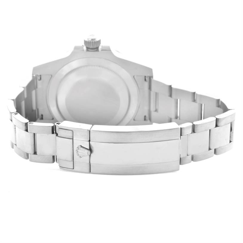 This image shows the rear view of a Rolex Submariner 116619LB Men's White Gold Blue Dial 116619LB Men's White Gold Blue Dial watch, highlighting the clasp, bracelet, and case back.