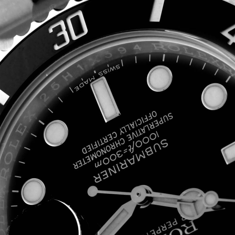 The image shows a close-up of the dial, hands, and bezel of a Rolex Submariner 116610 Men
s Stainless Steel Black Dial 116610 Men
s Stainless Steel Black Dial watch at an angle.