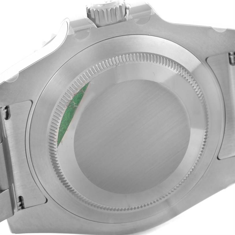 This image shows the stainless steel case back and crown of a Rolex Submariner 116610 Men
s Stainless Steel Black Dial 116610 Men
s Stainless Steel Black Dial watch from a rear angle.