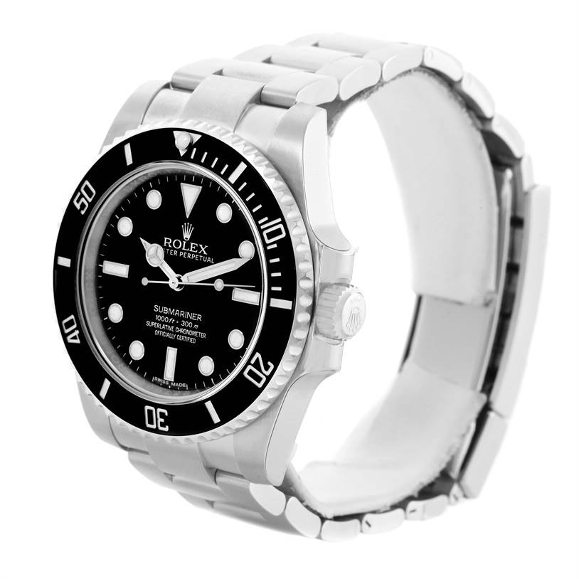 The Rolex Submariner 114060 Men
s Stainless Steel Black Dial 114060 Men
s Stainless Steel Black Dial watch is shown at a three-quarter angle, displaying the bezel, dial, crown, and bracelet.