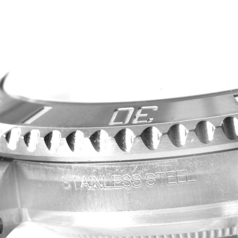 This close-up image shows the stainless steel casing and bezel of the Rolex Submariner 116610LN Men
s Stainless Steel Black Dial 116610LN Men
s Stainless Steel Black Dial watch at an angled viewpoint.