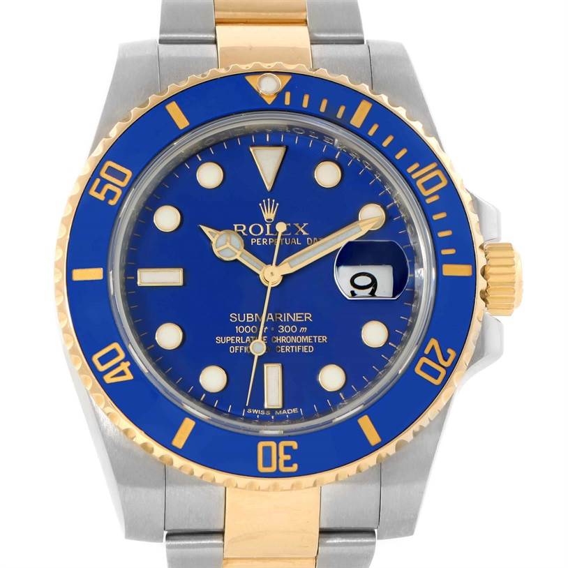 Rolex Submariner Steel Yellow Gold Blue Dial Watch 116613 Box Papers ...