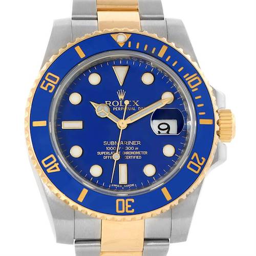 Photo of Rolex Submariner Steel Yellow Gold Blue Dial Watch 116613 Box Papers