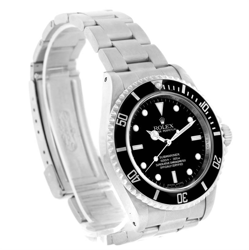 This image shows a Rolex Submariner 14060 Men
s Stainless Steel Black Dial 14060 Men
s Stainless Steel Black Dial watch at a three-quarter angle, displaying the face, bezel, crown, and bracelet.