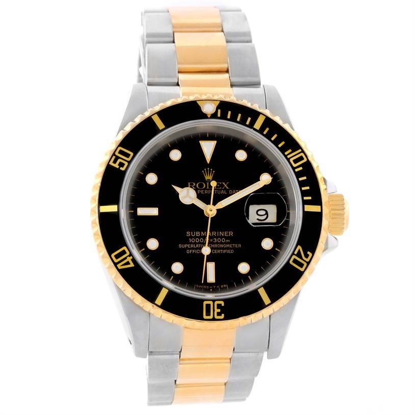 Rolex Submariner Steel 18K Yellow Gold Black Dial Watch 16613 ...