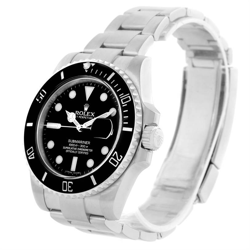 This Rolex Submariner 116610LN Men
s Stainless Steel Black Dial 116610LN Men
s Stainless Steel Black Dial watch is shown at a slight angle, displaying the face, bezel, crown, and partially open bracelet.