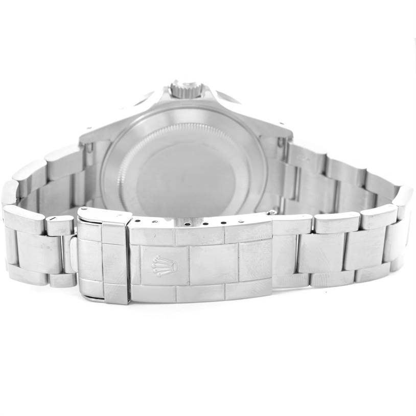 This image shows the back and the stainless steel bracelet of a Rolex Submariner 16610 Men
s Stainless Steel Black Dial 16610 Men
s Stainless Steel Black Dial watch, viewed from the rear.