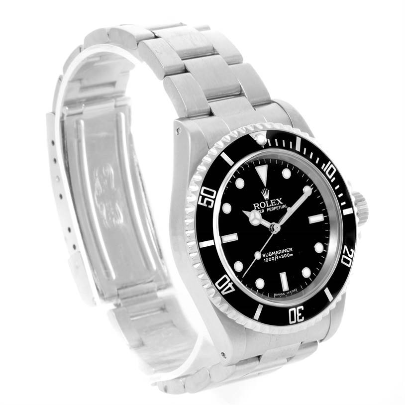 The image shows a Rolex Submariner 14060 Men
s Stainless Steel Black Dial 14060 Men
s Stainless Steel Black Dial watch at a 3/4 angle, displaying the face, bezel, crown, and stainless steel bracelet.