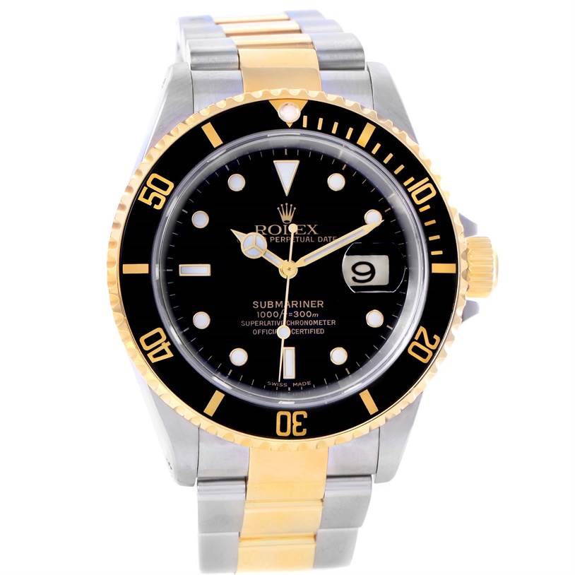 Rolex Submariner Steel 18K Yellow Gold Black Dial Mens Watch 16613 ...