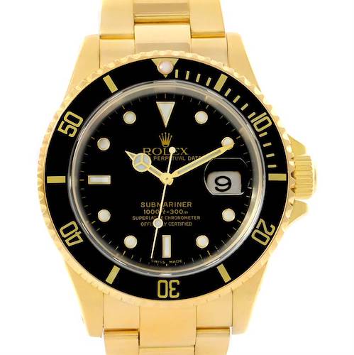 Photo of Rolex Submariner 18k Yellow Gold Black Dial Watch 16618 Box Papers