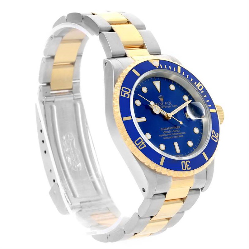 Rolex Submariner Steel 19K Yellow Gold Blue Dial Mens Watch 16613 SwissWatchExpo
