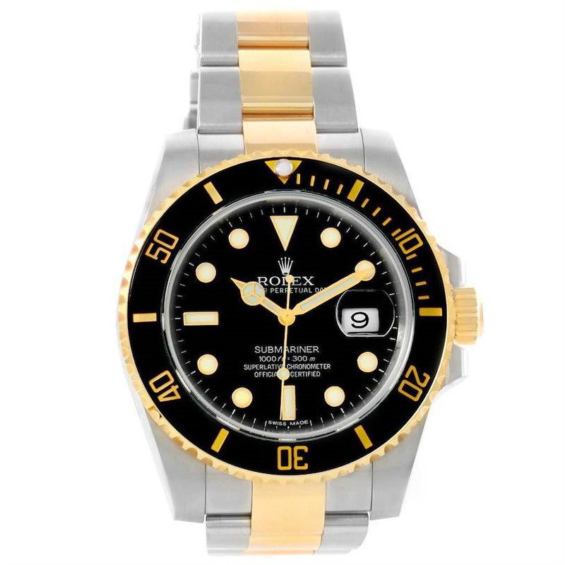 Rolex Submariner Steel 18K Yellow Gold Black Dial Watch 116613 ...