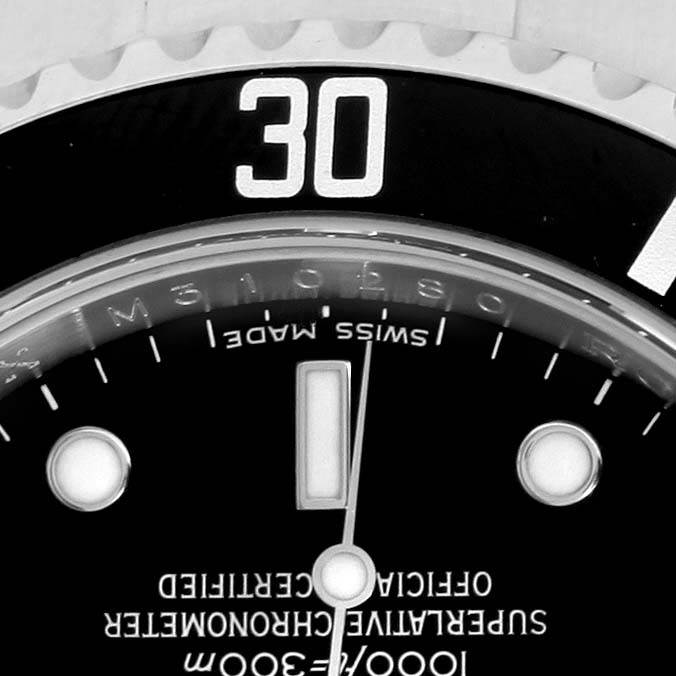 The image shows a close-up of the dial and bezel of a Rolex Submariner 16610 Men
s Stainless Steel Black Dial 16610 Men
s Stainless Steel Black Dial watch.