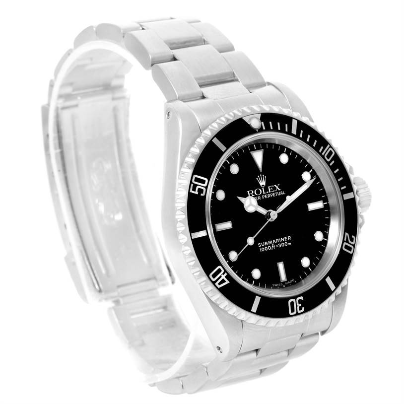 The image shows a Rolex Submariner 14060 Men
s Stainless Steel Black Dial 14060 Men
s Stainless Steel Black Dial watch from a front angle, highlighting the bezel, dial, and part of the bracelet.