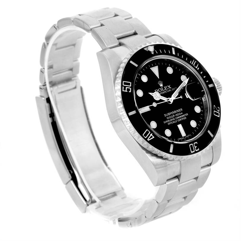 The Rolex Submariner 116610 Men
s Stainless Steel Black Dial 116610 Men
s Stainless Steel Black Dial watch is shown at a slight angle, displaying its face, bezel, and metal bracelet.