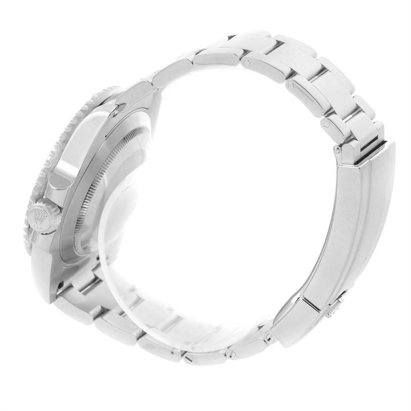 The image shows a side profile of a Rolex Submariner 116610 Men
s Stainless Steel Black Dial 116610 Men
s Stainless Steel Black Dial watch, showcasing its stainless steel bracelet and crown.