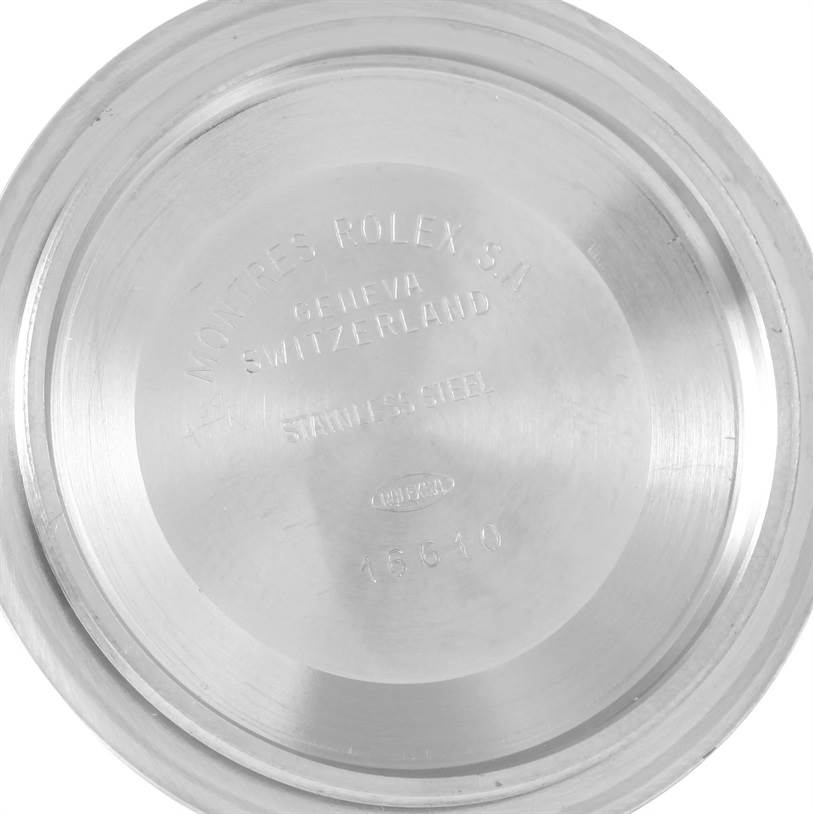 The image shows the inner case back of a Rolex Submariner 16613 Men
s Steel and Gold (two tone) Black Dial 16613 Men
s Steel and Gold (two tone) Black Dial watch.